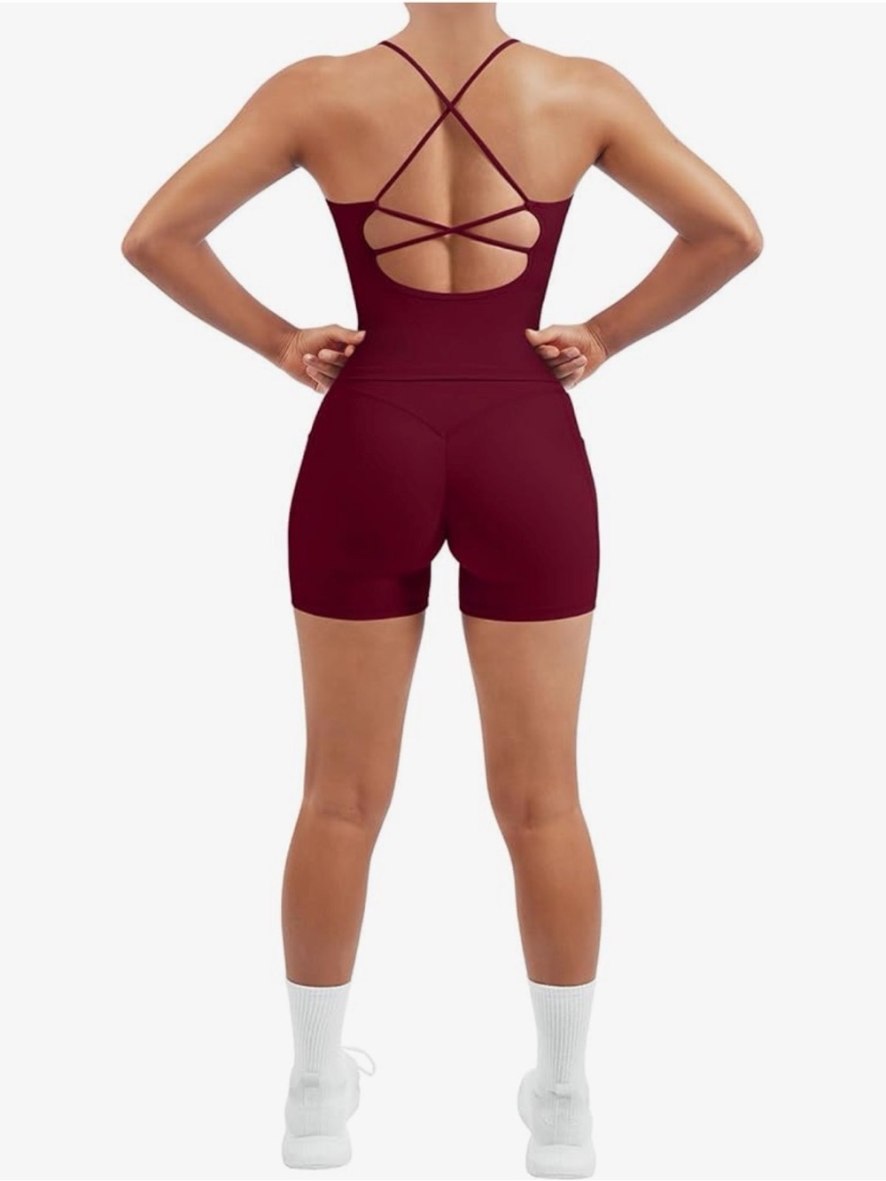 Burgundy Activewear Set - High Waist Shorts & Racerback Top - Picture 2 of 2